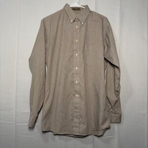 Bill Blass Signature Men's Button Down Shirt Khaki Tan Pinpoint Size 15 34/35